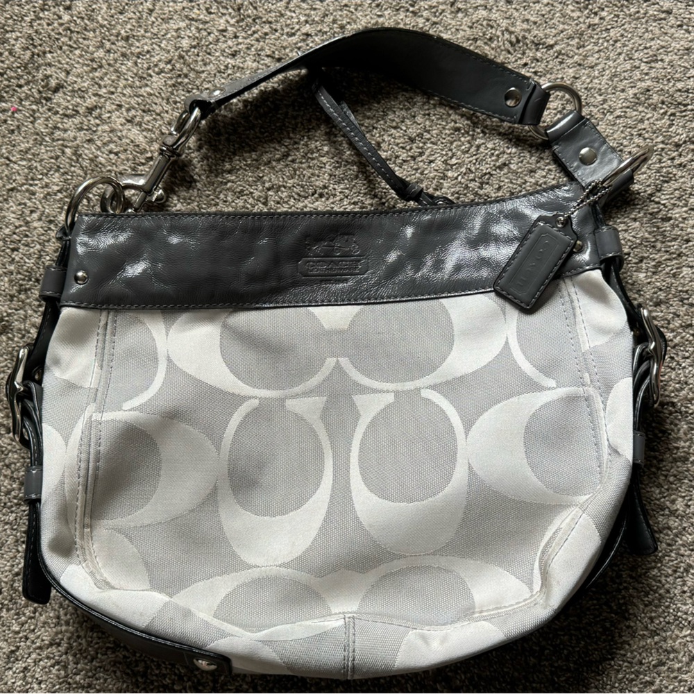 Coach Hobo Bag in Gray and Black Signature Jacquard